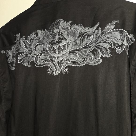 7 Diamonds Mens Black Shirt XL Embroidered Contrast Stitch Western Button Up - Picture 4 of 16